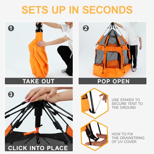 CELETOY Baby Pop Up Playpen with Canopy, Baby Pop Up Tent with Safety Lock