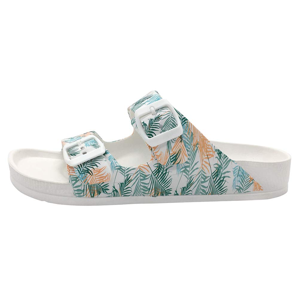 SIZE: 38 - FUNKYMONKEY Women's Comfort Slides Double Buckle Adjustable EVA Flat Sandals