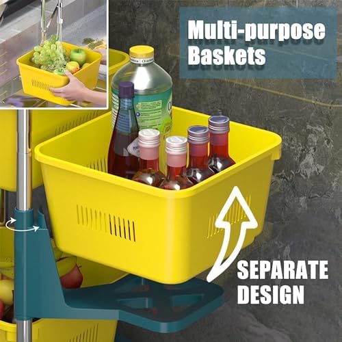 Prince horizo Multi-Layer Kitchen Storage Shelf,metal pp Rotatable Kitchen Fruit Vegetable Storage Basket, Square Kitchen Storage Rack Floor Standingn (Black, 34x34x61 CM)