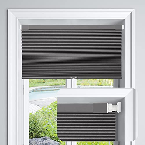 LazBlinds Cordless Cellular Shades, No Tools No Drill Blackout Honeycomb Shades Pleated Blinds for Windows, 25" W x 64" H, Midnight Black