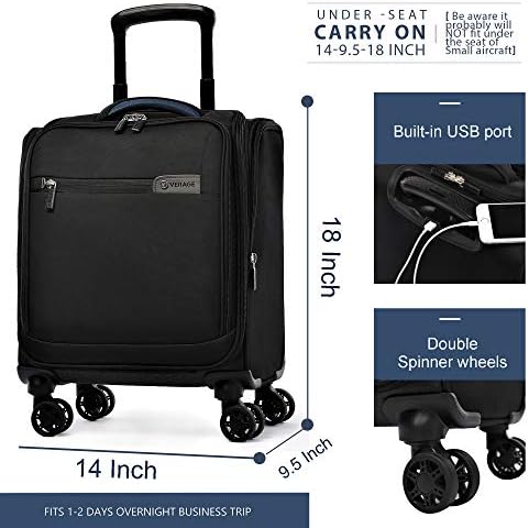 Verage Carry On Underseat Luggage with USB Port, Underseater Rolling Spinner Luggage,14.5 inches Softside Suitcase Airline Approved