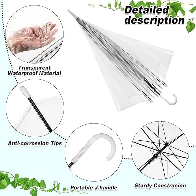 Clear Umbrellas with J Hook Handle, 2 Pack