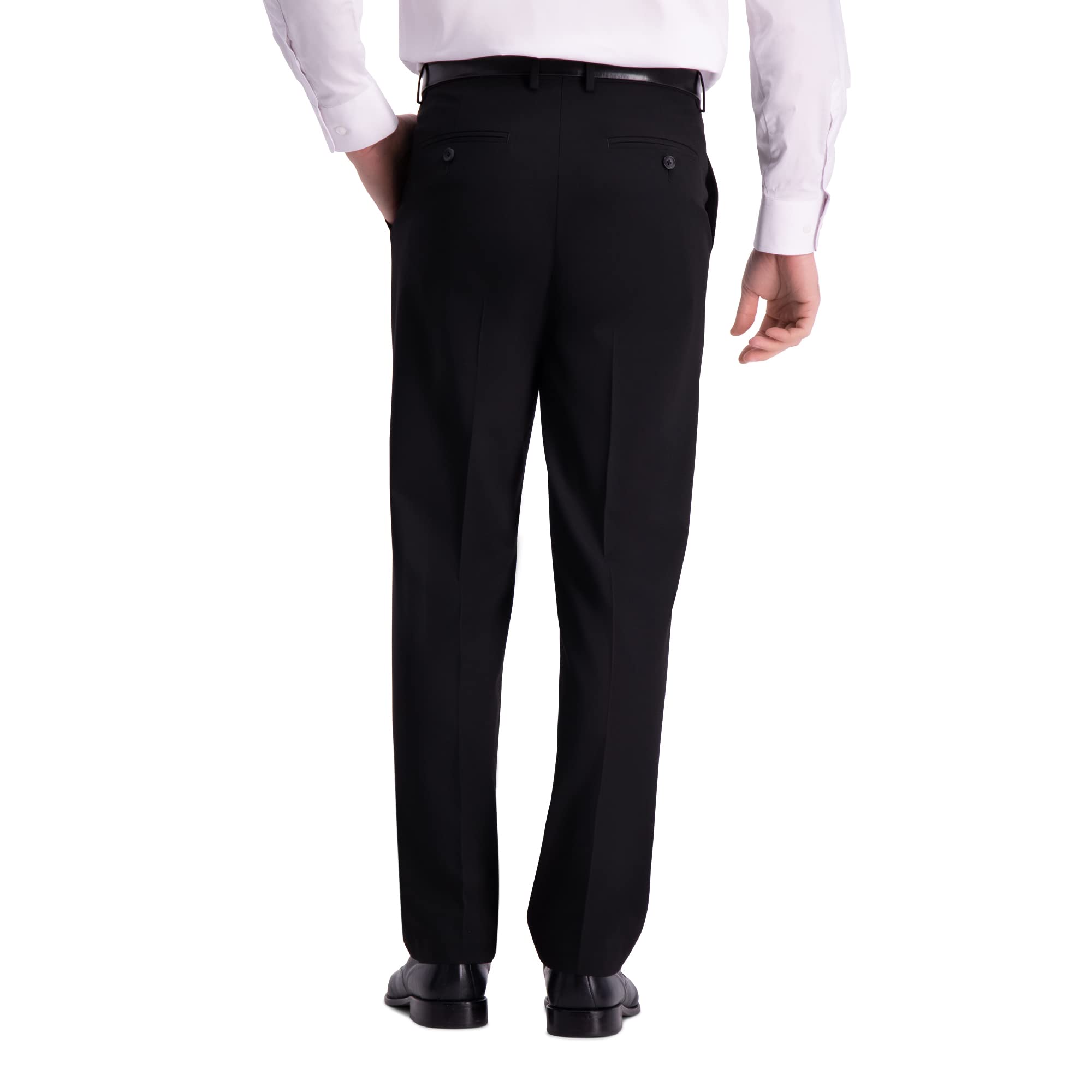 SIZE 32X30 - Haggar Men's Solid Gab 4-Way Stretch Straight Fit Flat Front Dress Pant - 1
