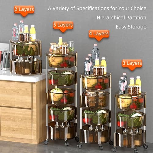 Prince horizone Multi-Layer Kitchen Storage Shelf, Rotatable Kitchen Fruit Vegetable Storage Basket,stainless steel circula Storage Rack Floor Standing, (Black, 35x35x77 CM)