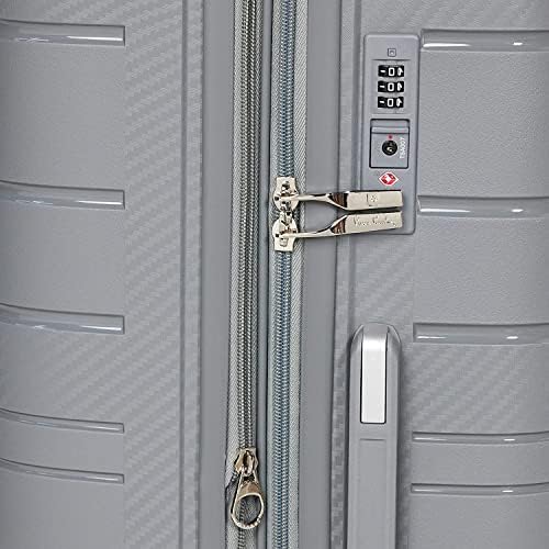 Pierre Cardin UNBREAKABLE Luggage for travel, ANTI Theft Double Zipper Suitcase, 4 Double Wheels (Set of 4, Grey)