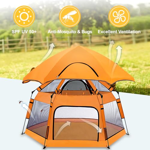 CELETOY Baby Pop Up Playpen with Canopy, Baby Pop Up Tent with Safety Lock