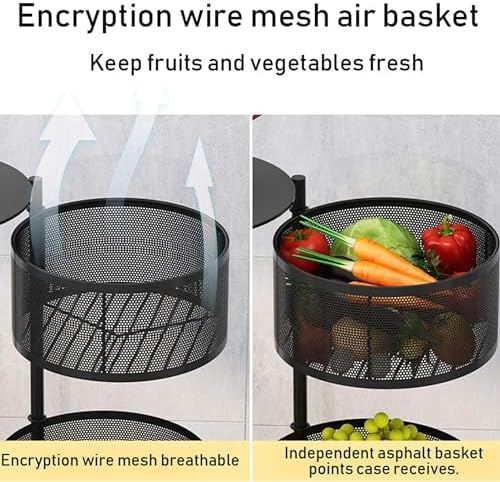 Prince horizone Multi-Layer Kitchen Storage Shelf, Rotatable Kitchen Fruit Vegetable Storage Basket, Storage Rack Floor Standing (White, 30x30x60 CM)