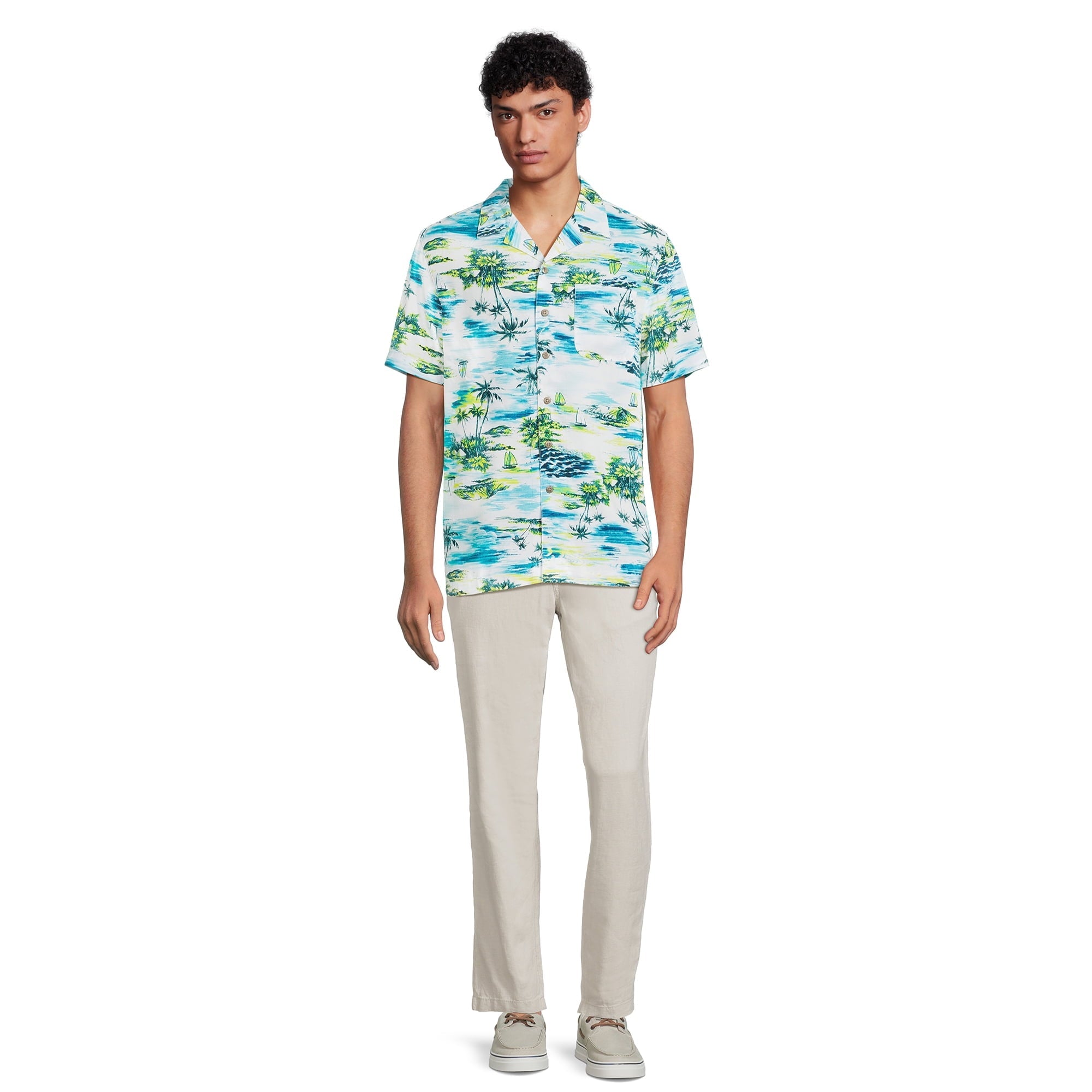 المقاس: M - قميص جورج كامب بأكمام قصيرة من الرايون للرجال والرجال الكبار