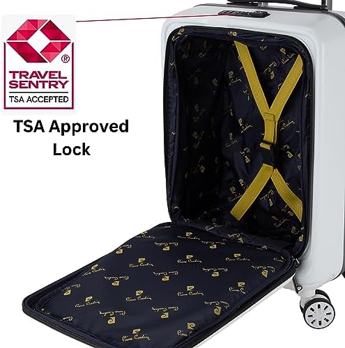 Pierre Cardin 20 Inch laptop trolley bag Strong shell Front Pocket with Laptop Compartment rolling laptop bag for business and Travel, TSA Approved Lock (PC86326-White