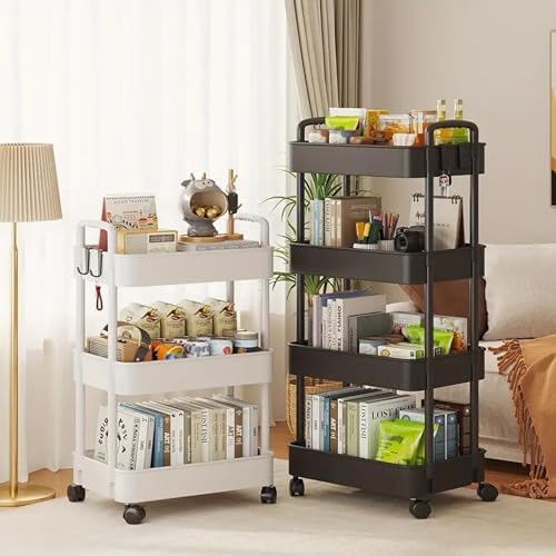 Prince horizon Multi-Layer Kitchen Storage Shelf, Rotatable Kitchen Fruit Vegetable Storage Basket, Square Kitchen Storage Rack Floor Standing (White, 28x28x61 CM)