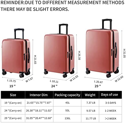 VERAGE Freeland Luggage with X-Large Spinner Wheels, Expandable Hardside Travel Luggage, Rolling Suitcase TSA Approved suitcase (Set of 3, Rose Gold)