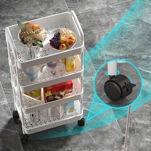 Prince horizon Multi-Layer Kitchen Storage Shelf, Rotatable Kitchen Fruit Vegetable Storage Basket, Square Kitchen Storage Rack Floor Standing (White, 28x28x61 CM)