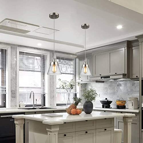 مصباح معلق عصري من الزجاج مع غطاء زجاجي شفاف منفوخ يدويًا، مطلي بالنيكل المصقول