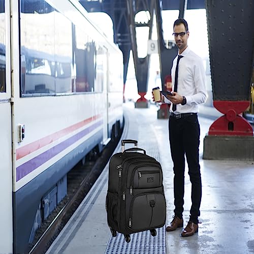 MATEIN Rolling Backpack with 4 Wheels, Roller Travel Laptop Backpack Black