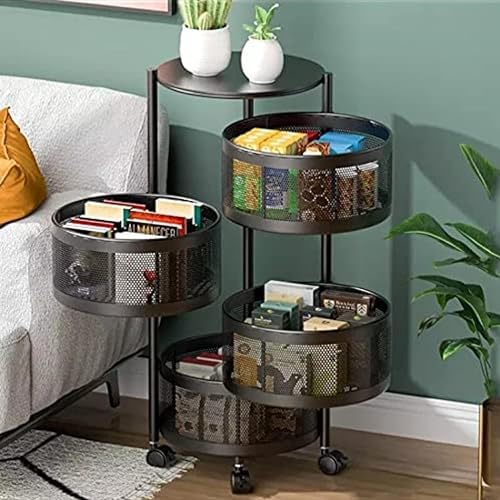 Prince horizone Multi-Layer Kitchen Storage Shelf, Rotatable Kitchen Fruit Vegetable Storage Basket, Storage Rack Floor Standing (Black, 30x30x60 CM)