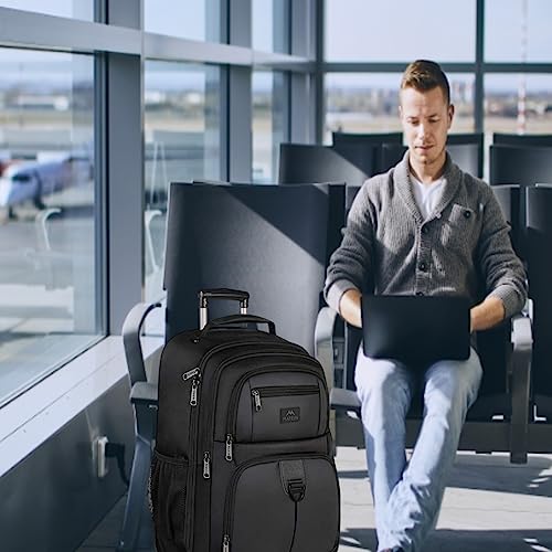 MATEIN Rolling Backpack with 4 Wheels, Roller Travel Laptop Backpack Black