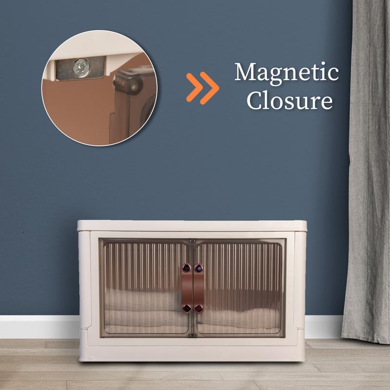 HomeStrap Plastic Rolling Stacker with Wheels (Pack Of 1) | Foldable Stackable Storage| Box Collapsible Storage Bins with Handle for Cloth, Spacesaver Organizer Storage Box with Door, Brown