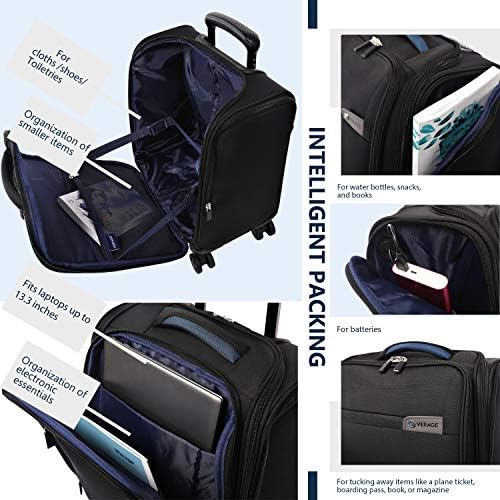 Verage Carry On Underseat Luggage with USB Port, Underseater Rolling Spinner Luggage,14.5 inches Softside Suitcase Airline Approved
