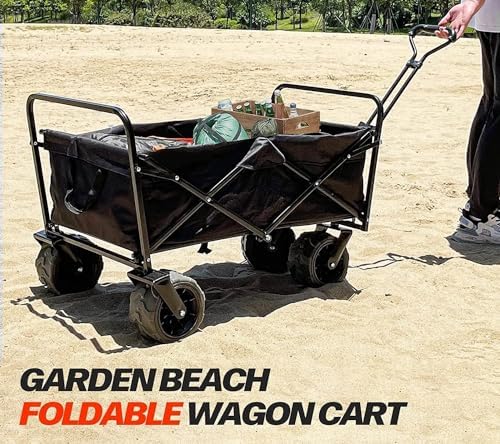 PRINCE Folding Wagon, Foldable Camping Cart, Heavy Duty Utility Beach Wagon Cart, Large Capacity Foldable Grocery Wagon for Garden Outdoor, Sports, Camping, Picnic (BT19108)