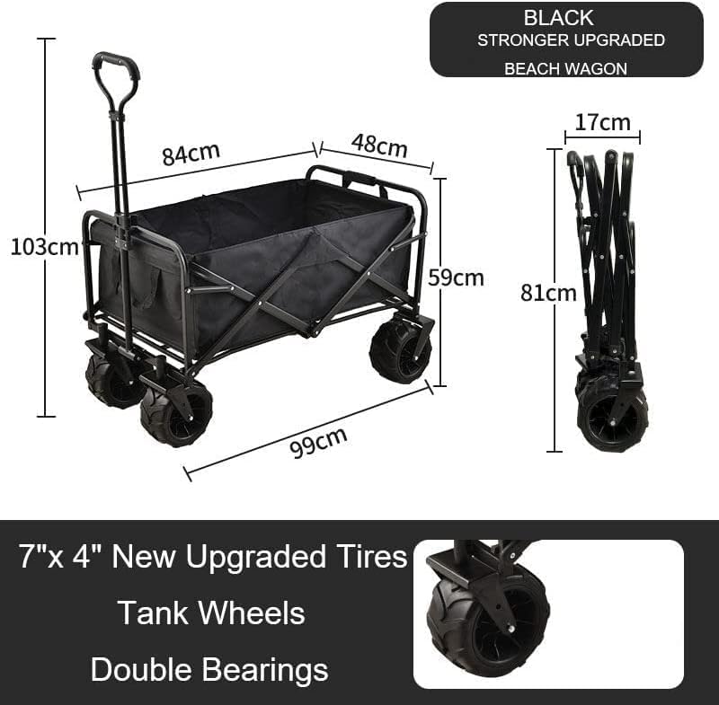 PRINCE Folding Wagon, Foldable Camping Cart, Heavy Duty Utility Beach Wagon Cart, Large Capacity Foldable Grocery Wagon for Garden Outdoor, Sports, Camping, Picnic (BT19108)