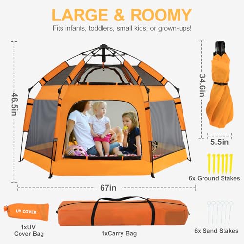 CELETOY Baby Pop Up Playpen with Canopy, Baby Pop Up Tent with Safety Lock