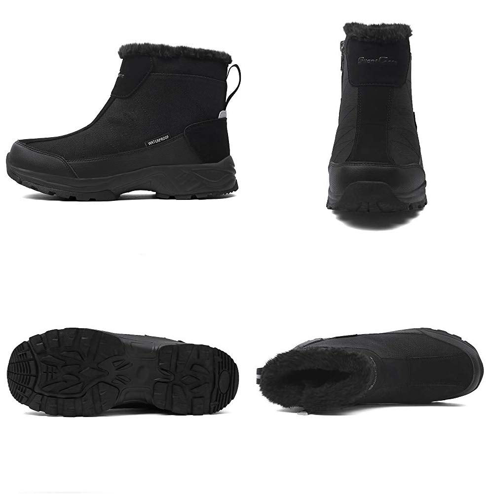 المقاس: 46 - أحذية ثلج دافئة للرجال من SILENTCARE، أحذية شتوية مقاومة للماء مبطنة بالفرو، حذاء كاحل خفيف الوزن مضاد للانزلاق