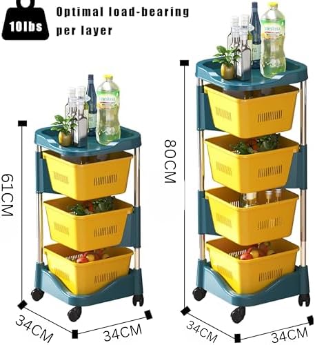 Prince horizo Multi-Layer Kitchen Storage Shelf,metal pp Rotatable Kitchen Fruit Vegetable Storage Basket, Square Kitchen Storage Rack Floor Standingn (Black, 34x34x61 CM)