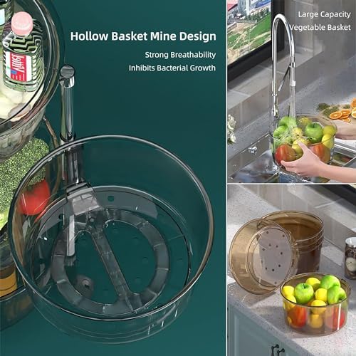 Prince horizone Multi-Layer Kitchen Storage Shelf, Rotatable Kitchen Fruit Vegetable Storage Basket,stainless steel circula Storage Rack Floor Standing, (Black, 35x35x77 CM)