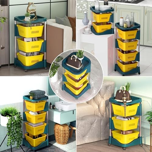 Prince horizo Multi-Layer Kitchen Storage Shelf,metal pp Rotatable Kitchen Fruit Vegetable Storage Basket, Square Kitchen Storage Rack Floor Standingn (Black, 34x34x61 CM)