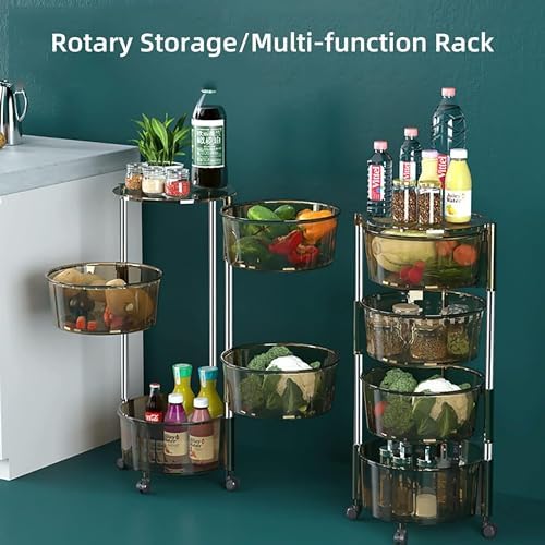 Prince horizone Multi-Layer Kitchen Storage Shelf, Rotatable Kitchen Fruit Vegetable Storage Basket,stainless steel circula Storage Rack Floor Standing, (Black, 35x35x77 CM)