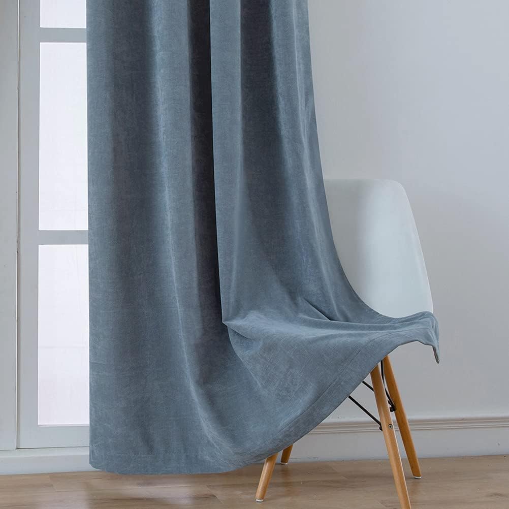 ستائر ELKCA المخملية مزدوجة الجوانب لغرفة المعيشة، رمادية، عرض 132.08 سم × 213.36 سم، لوحتان