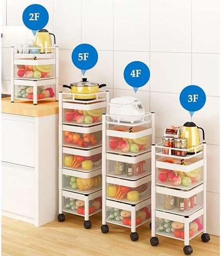 Prince horizon Multi-Layer Kitchen Storage Shelf, Rotatable Kitchen Fruit Vegetable Storage Basket, Storage Rack Floor Standing, (White, 28x28x61 CM)