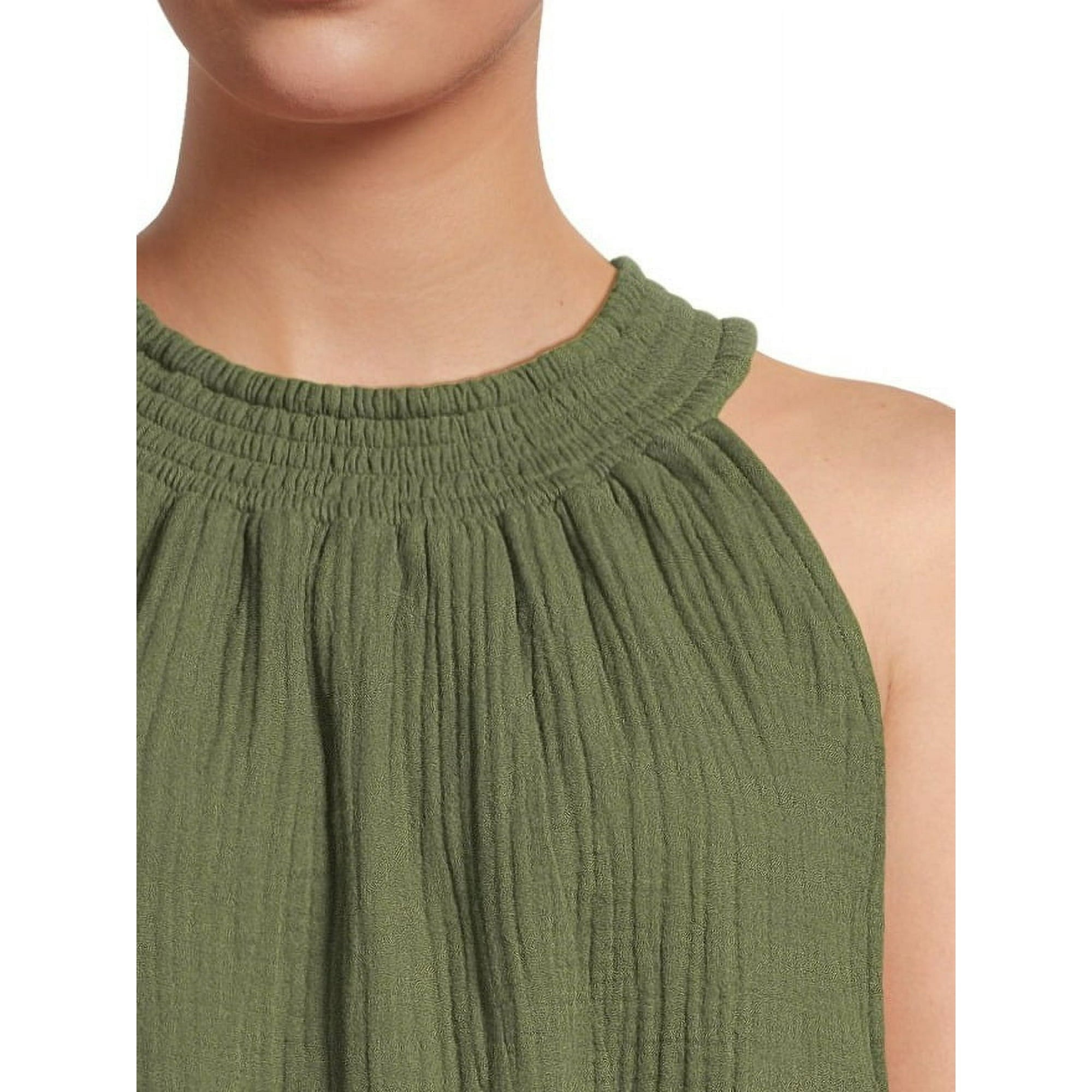 SIZE: XL(16-18) - Time and Tru Women's Smocked Halter Woven Top