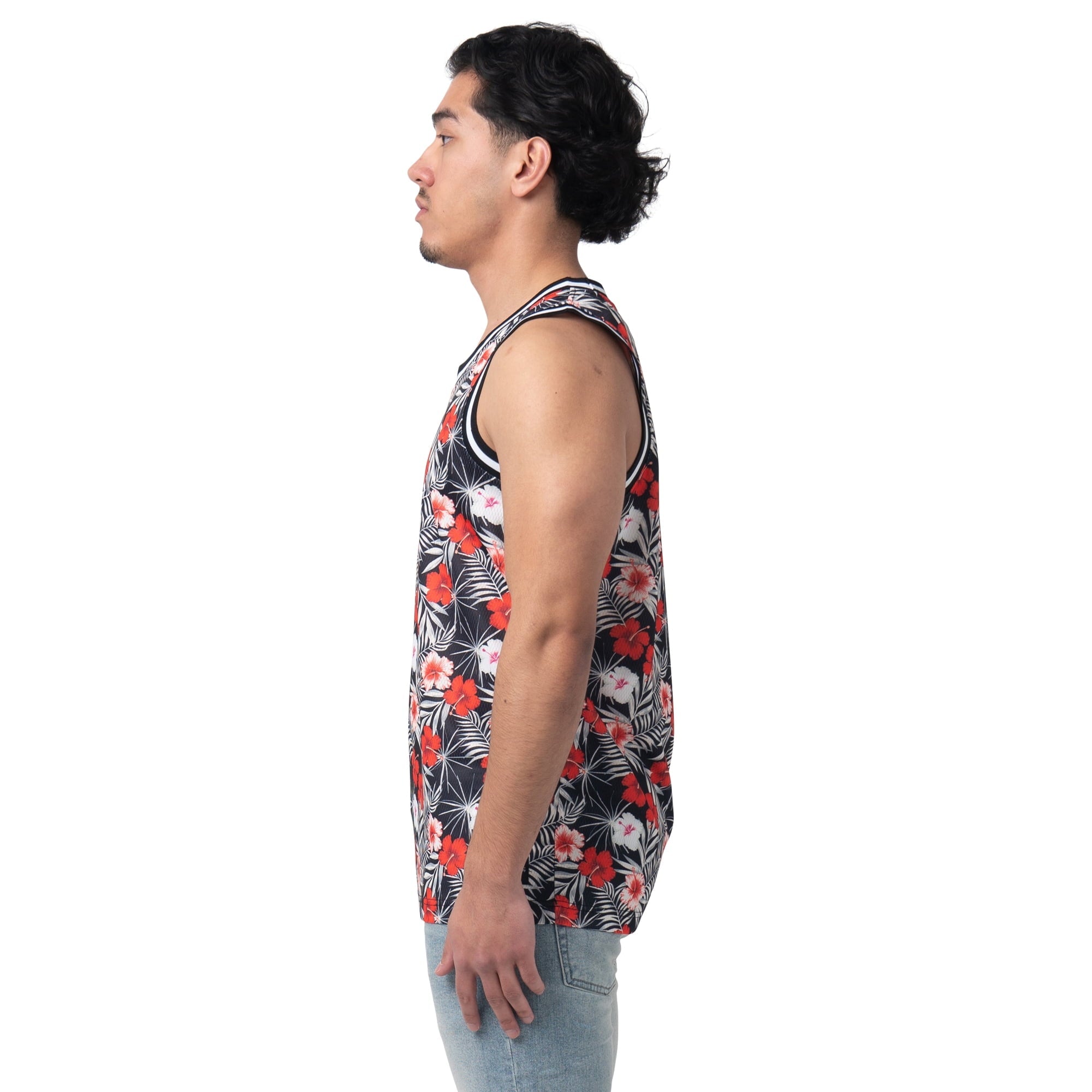 المقاس: M - قميص كرة السلة للرجال من WeSC مطبوع عليه زهور الكركديه بالكامل