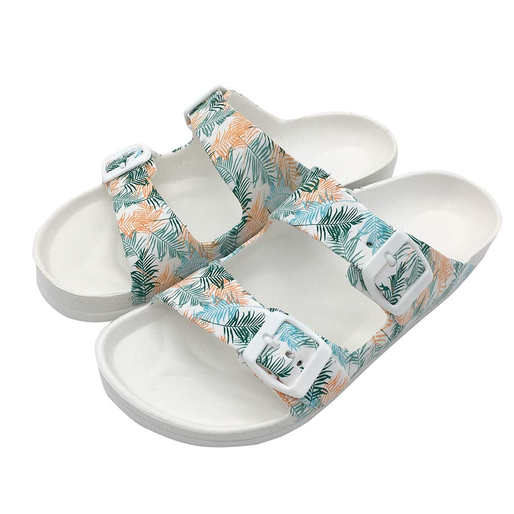 SIZE: 38 - FUNKYMONKEY Women's Comfort Slides Double Buckle Adjustable EVA Flat Sandals