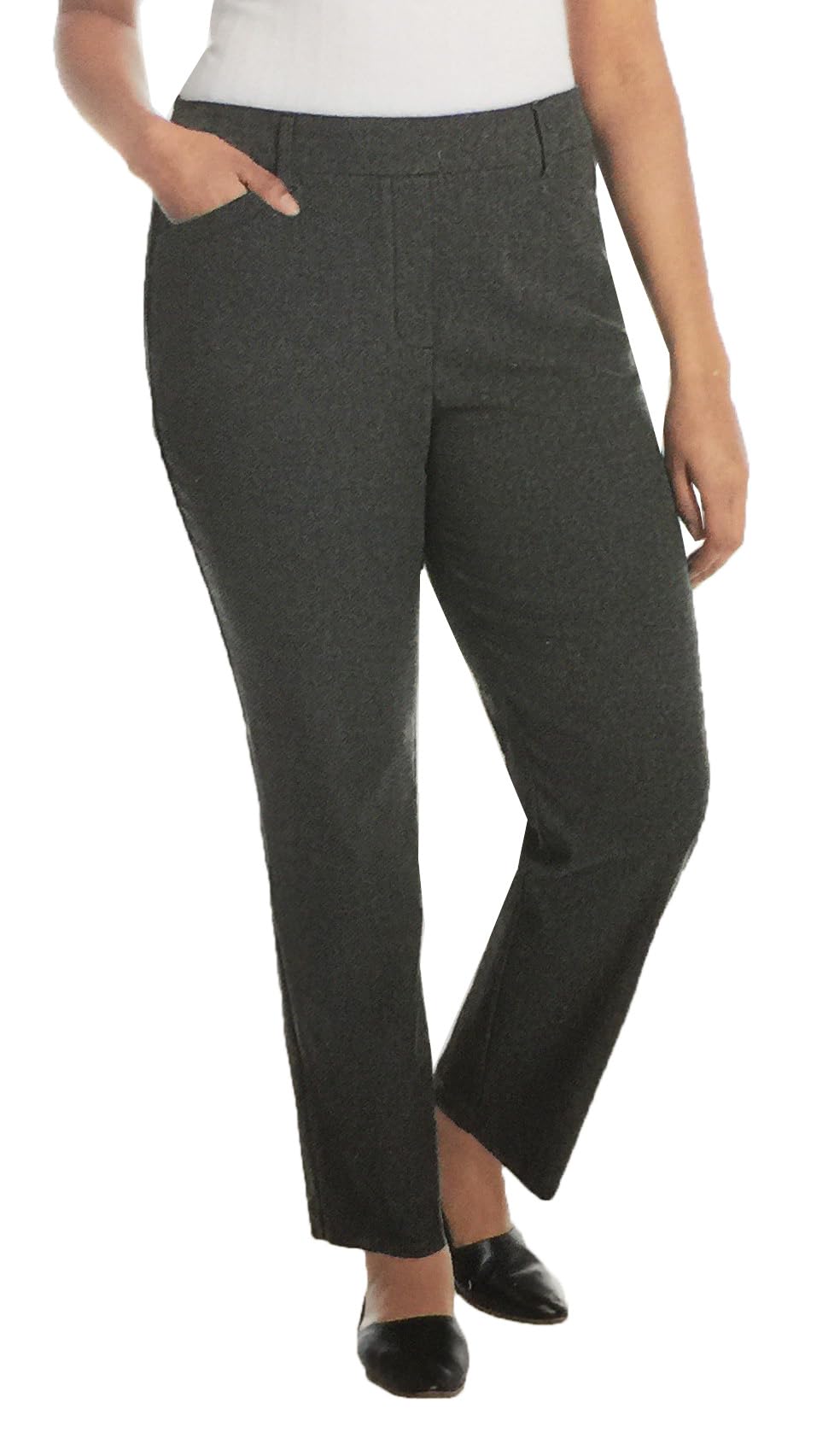 SIZE 29 S - Hilary Radley Women's Mid-Rise Tummy Control Pull On Pant (US, Alpha, , Regular, Regular, Black & Heather Gray Combo)