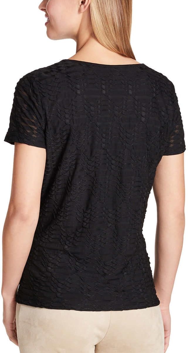 SIZE: M - Calvin Klein Women's Stretch Textured Shirt (Black, Medium)