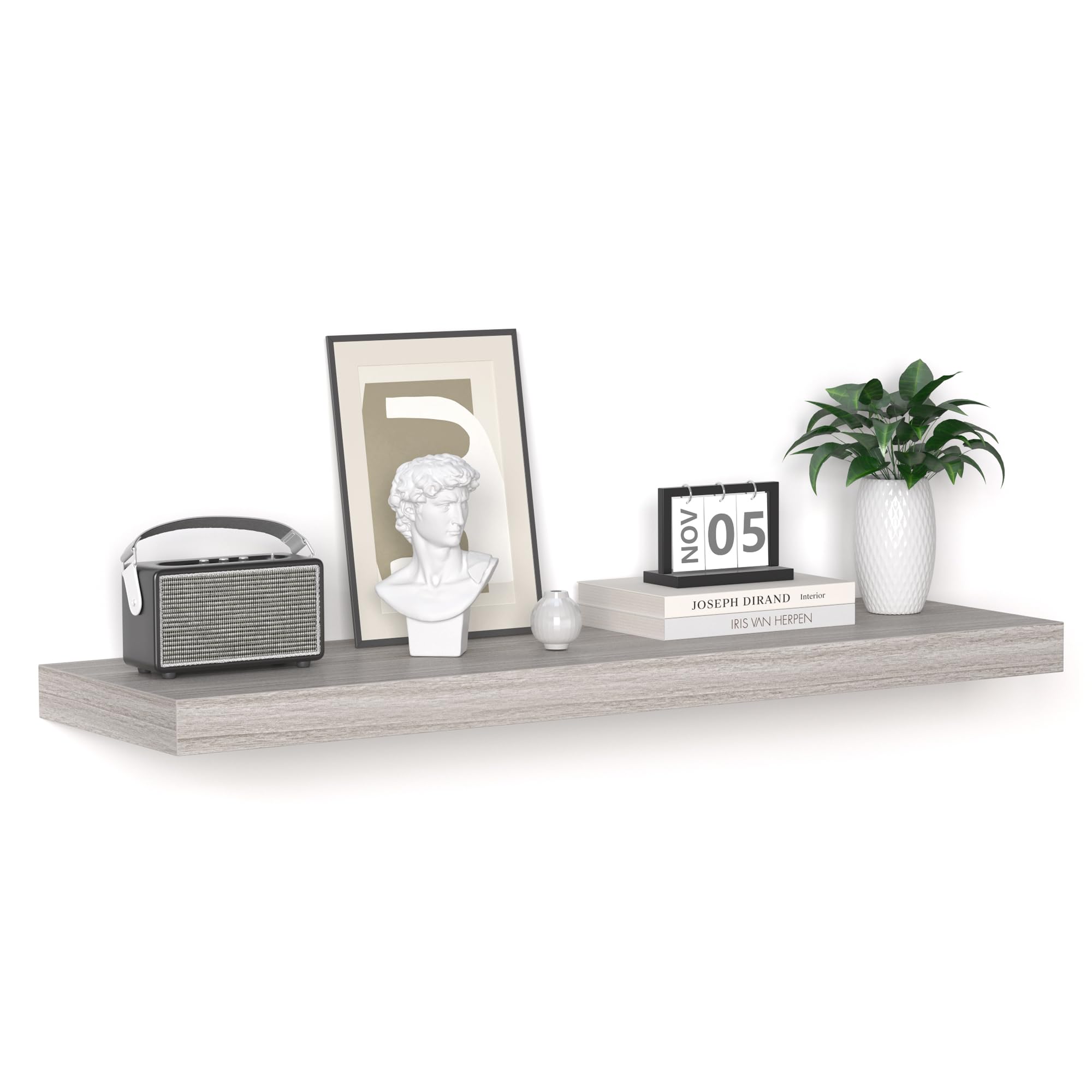Floating Shelves - 10.3 Inch Deep Wall Shelf for Decor & Storage - Wall Mounted Display Shelving with Invisible Heavy-Duty Metal Bracket - 36" W x 10.3" D x 1.8" H - Set of 1 - Rustic Grey
