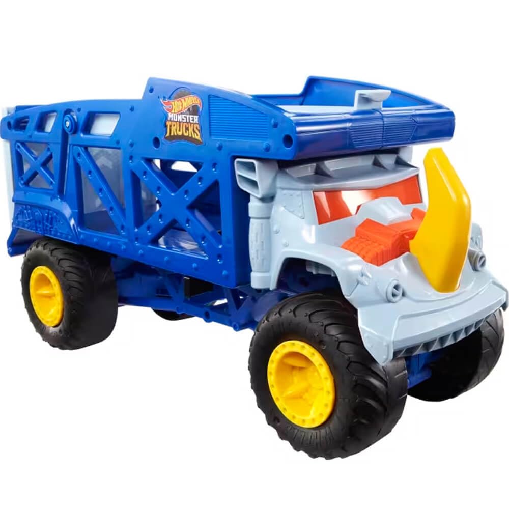 Hot Wheels Monster Trucks Monster Mover Rhino, Toy Car Hauler, Holds 12 1:64 Scale Monster Trucks or 32 Hot Wheels, with Ramp Launch, Gift for Kids 3 Years & Up, Multi