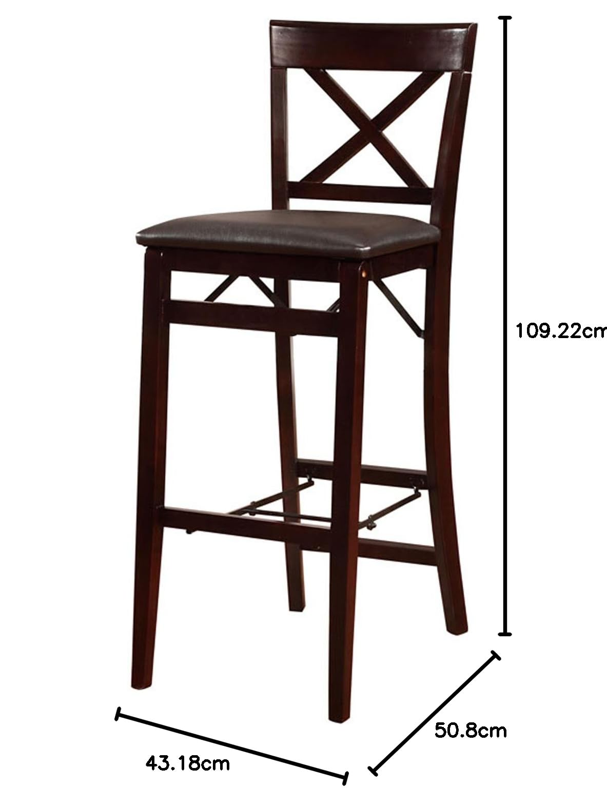 Linon Triena X Back Folding Bar Stool, Merlot/Brown