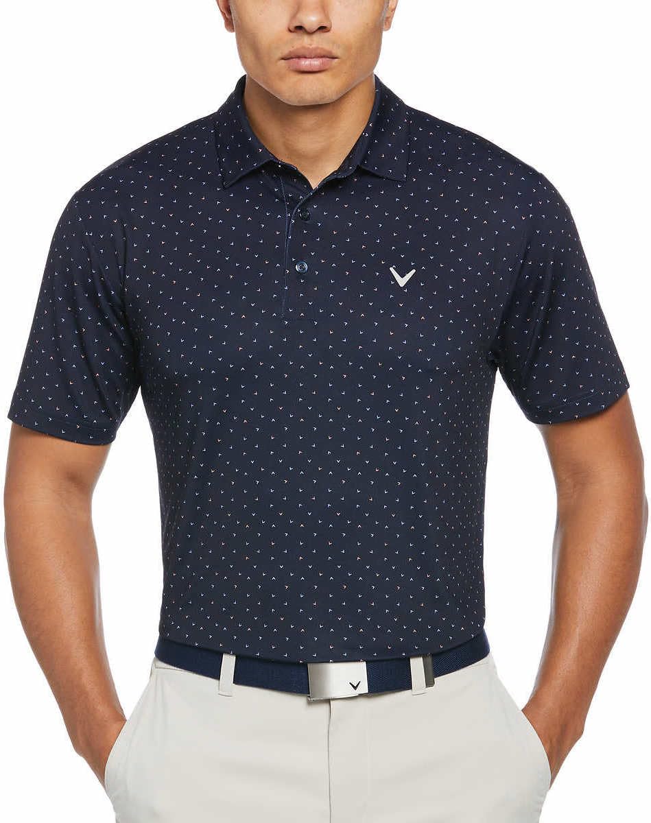 المقاس: M - قميص بولو رجالي خفيف الوزن عالي الأداء من Callaway (مقاس أمريكي، ألفا، متوسط، عادي، عادي، طباعة شعار كاملة باللون الأزرق الداكن)