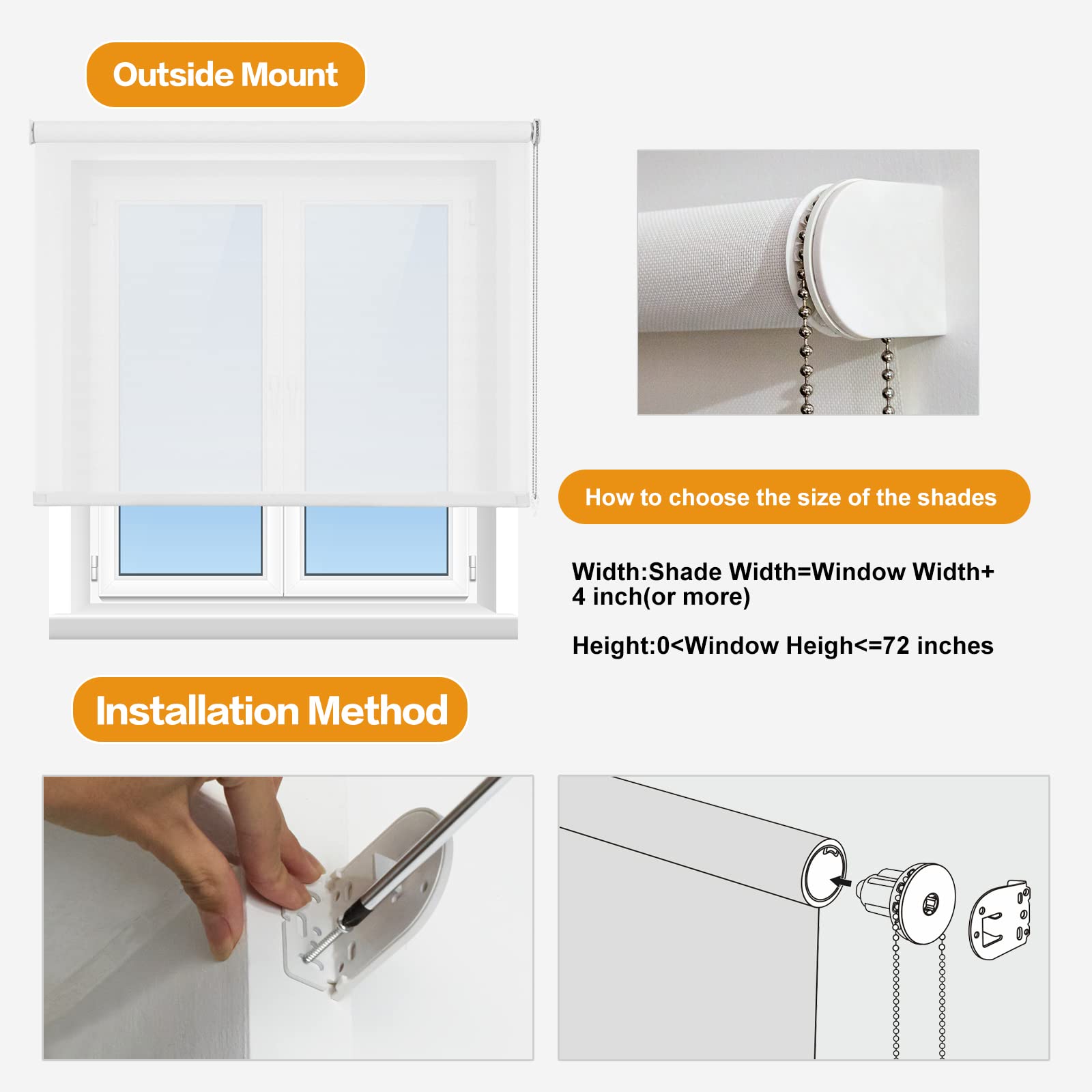 Persilux Light Filtering Roller Shades and Blinds for Windows (Off White)