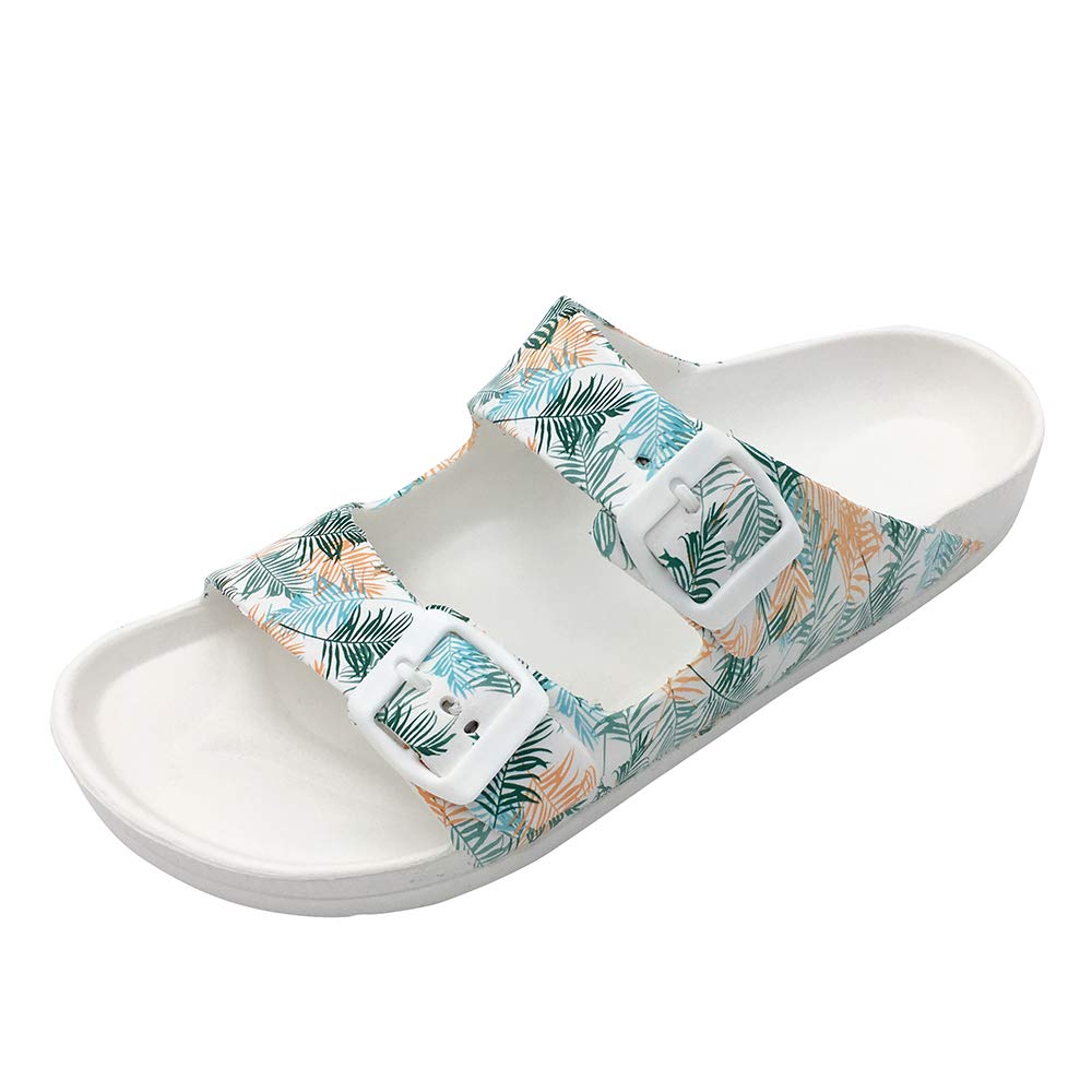 SIZE: 38 - FUNKYMONKEY Women's Comfort Slides Double Buckle Adjustable EVA Flat Sandals