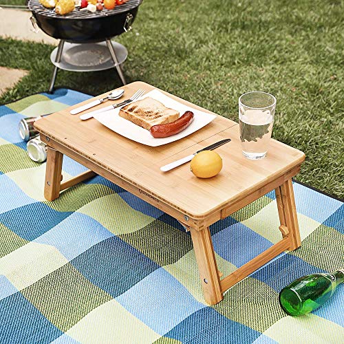 SONGMICS Laptop Desk, Folding Lap Tray, Bamboo Bed Desk with Tilting Top