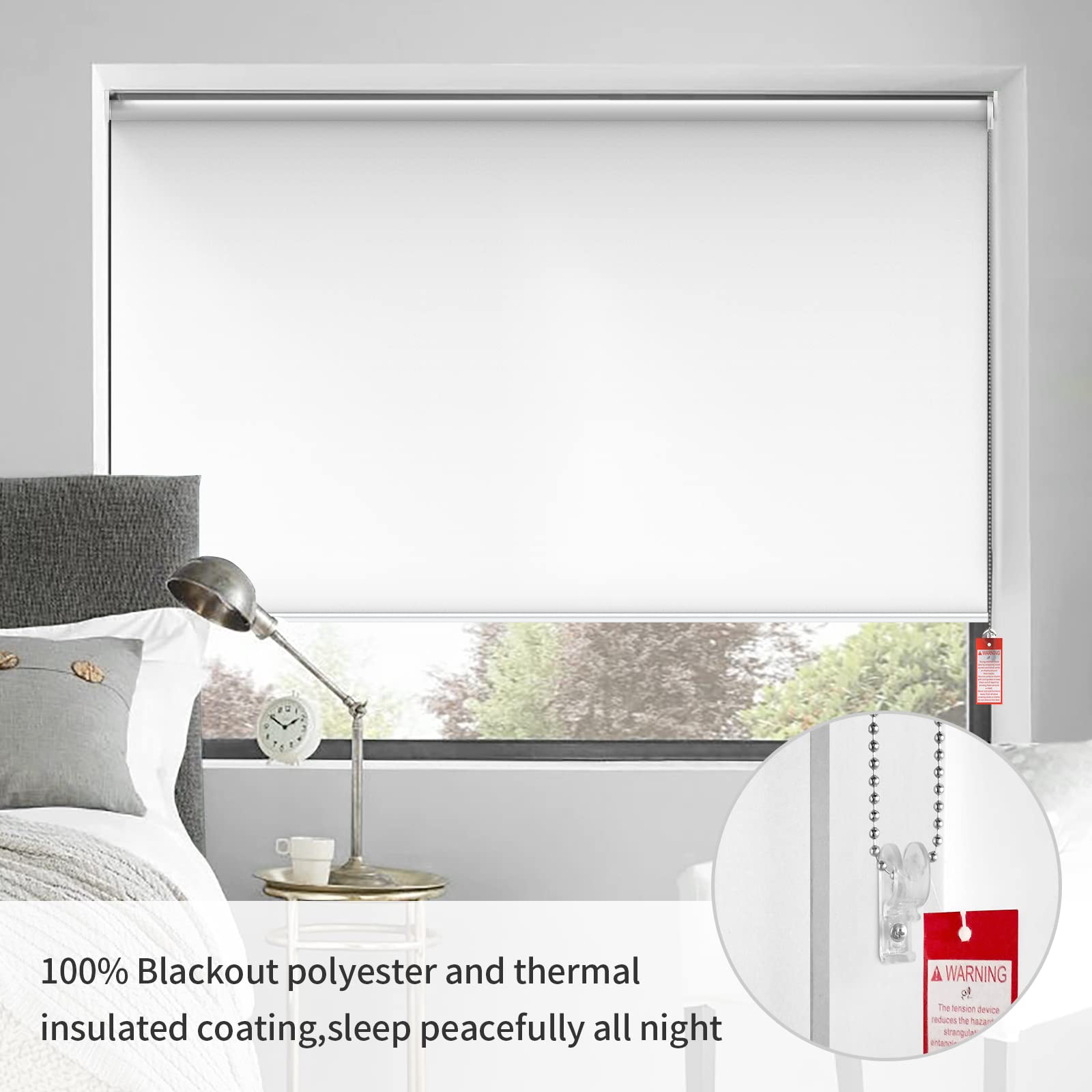 ستائر نوافذ هوم بوكس رول معتمة ١٠٠٪، لون أبيض، عرض ١١٩.٣٨ سم × ارتفاع ١٨٢.٨٨ سم