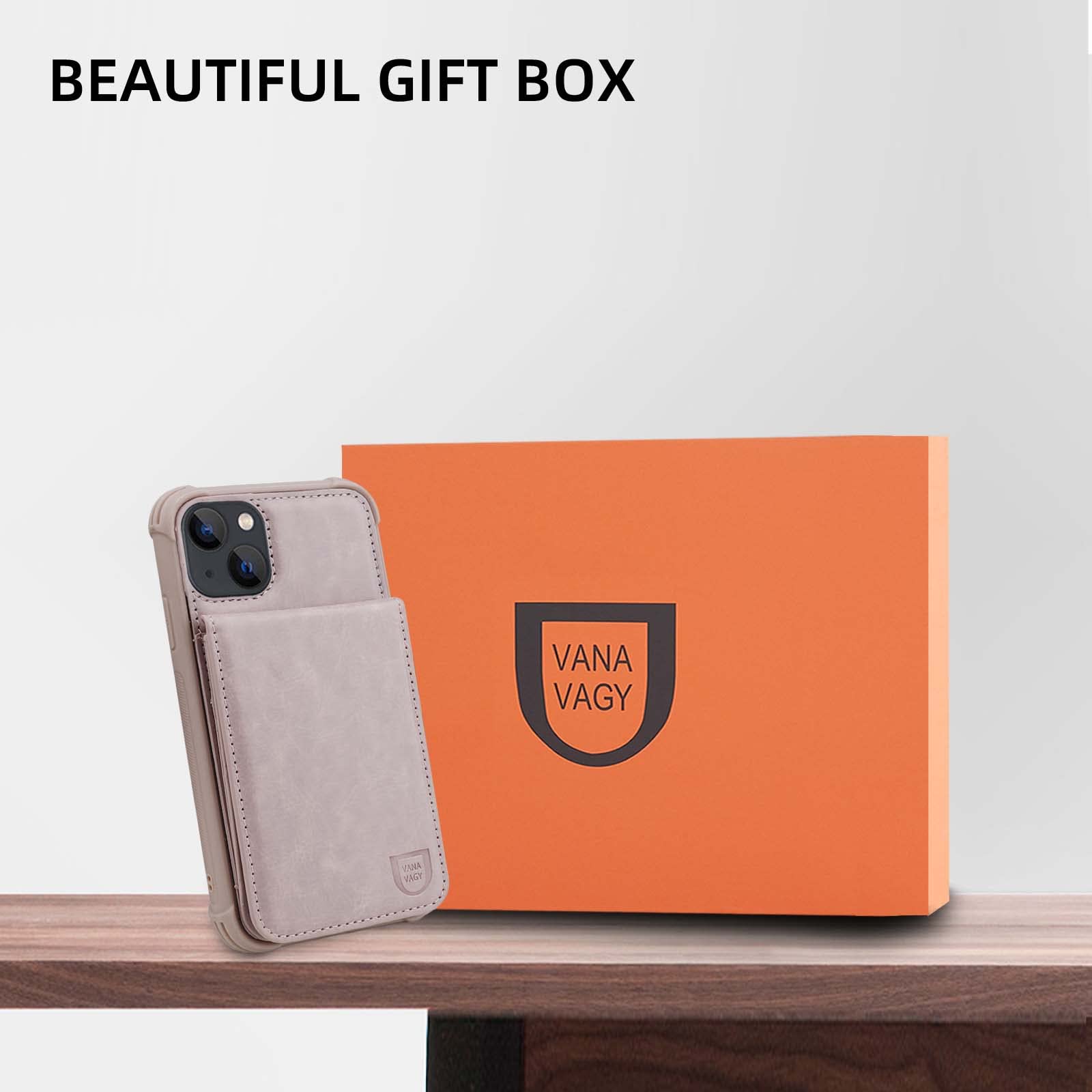 VANAVAGY Compatible for iPhone 13/14 Wallet Case for Women and Men, Salmon Pink