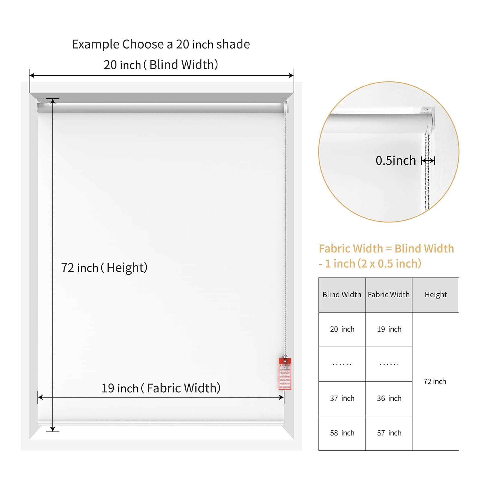 ستائر نوافذ هوم بوكس رول معتمة ١٠٠٪، لون أبيض، عرض ١١٩.٣٨ سم × ارتفاع ١٨٢.٨٨ سم