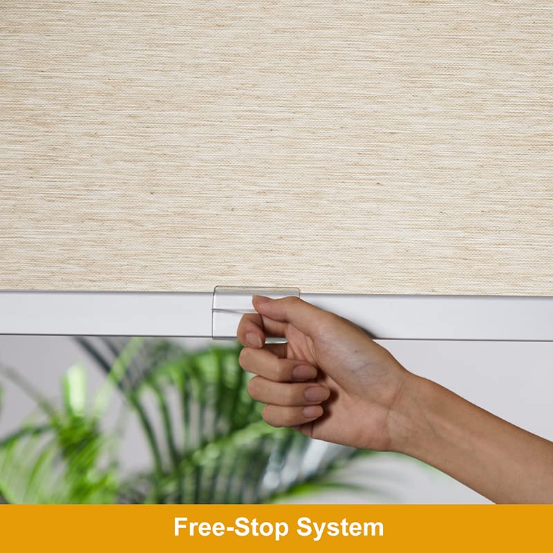 Persilux Free-Stop Cordless Window Blinds Light Filtering Roller Shades for Windows (Khaki 100CM W x 180CM H) Natural Woven UV Protection Privacy Roller Blinds for Indoor Windows, Home, Office, Patios