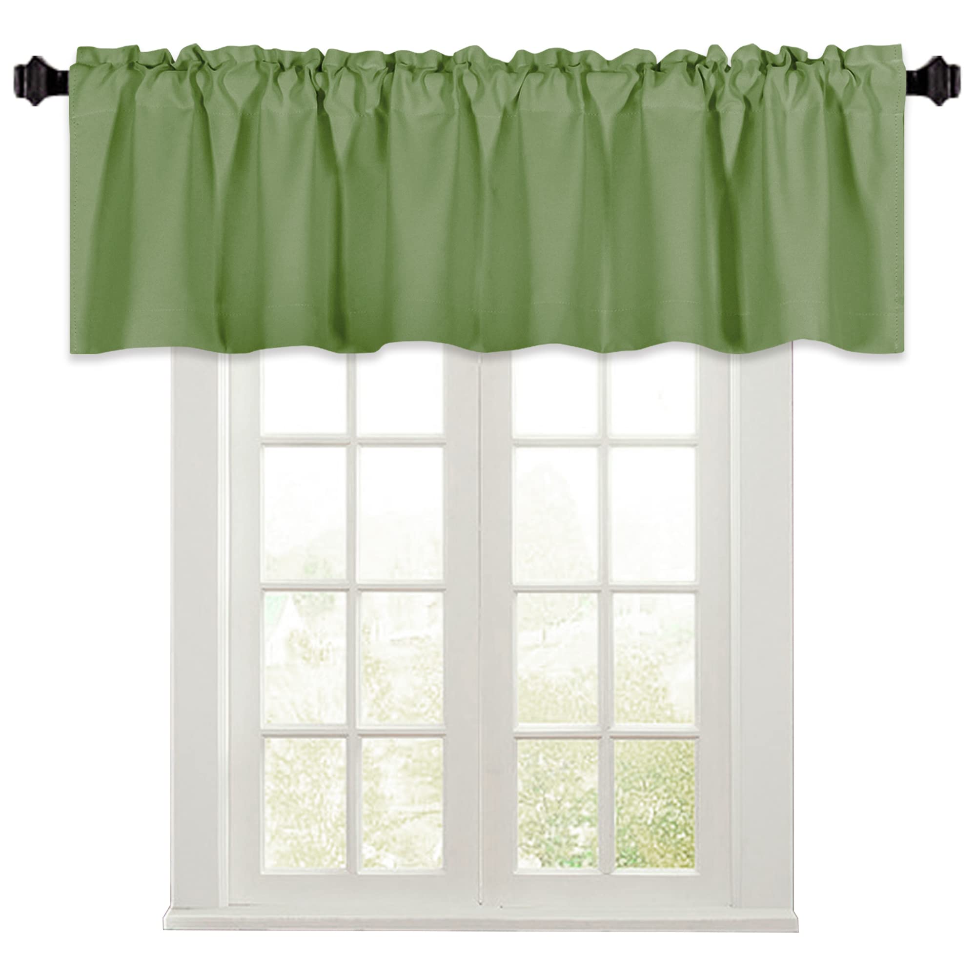 KEQIAOSUOCAI Sage Green Window Valance 72 Inch by 16 Inch for Kids Room - Rod Pocket Room Darkening 16 Inch Curtain Valance for Bedroom Living Room Basement 1 Panel 72Wx16L