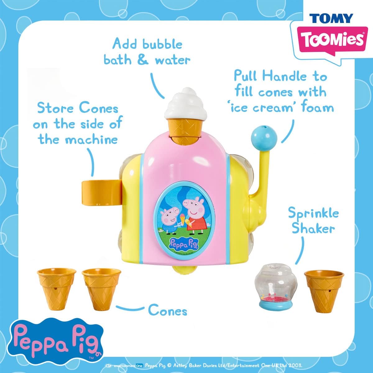 Toomies TOMY Peppa Pig Bubble Ice Cream Maker, Baby Bath Toy, Ice Cream Themed Bubble Making Toy, Kids Water Play Suitable For 18 Months, 2, 3 & 4 Year Old Boys & Girls